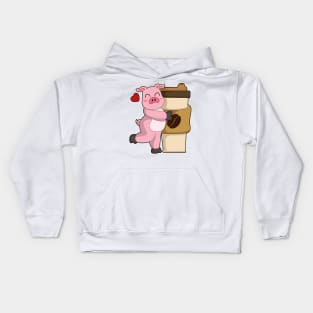 Pig with Coffee to go Kids Hoodie